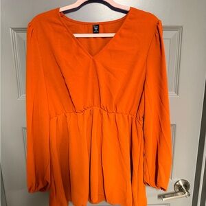 SHEIN Bright Orange V-Neck Blouse